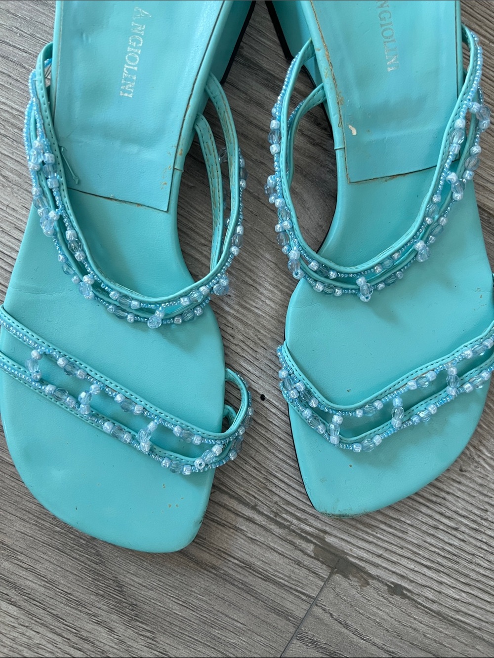 Enzo Angiolini Turquoise Beaded Slide Mules - Picture 3 of 6